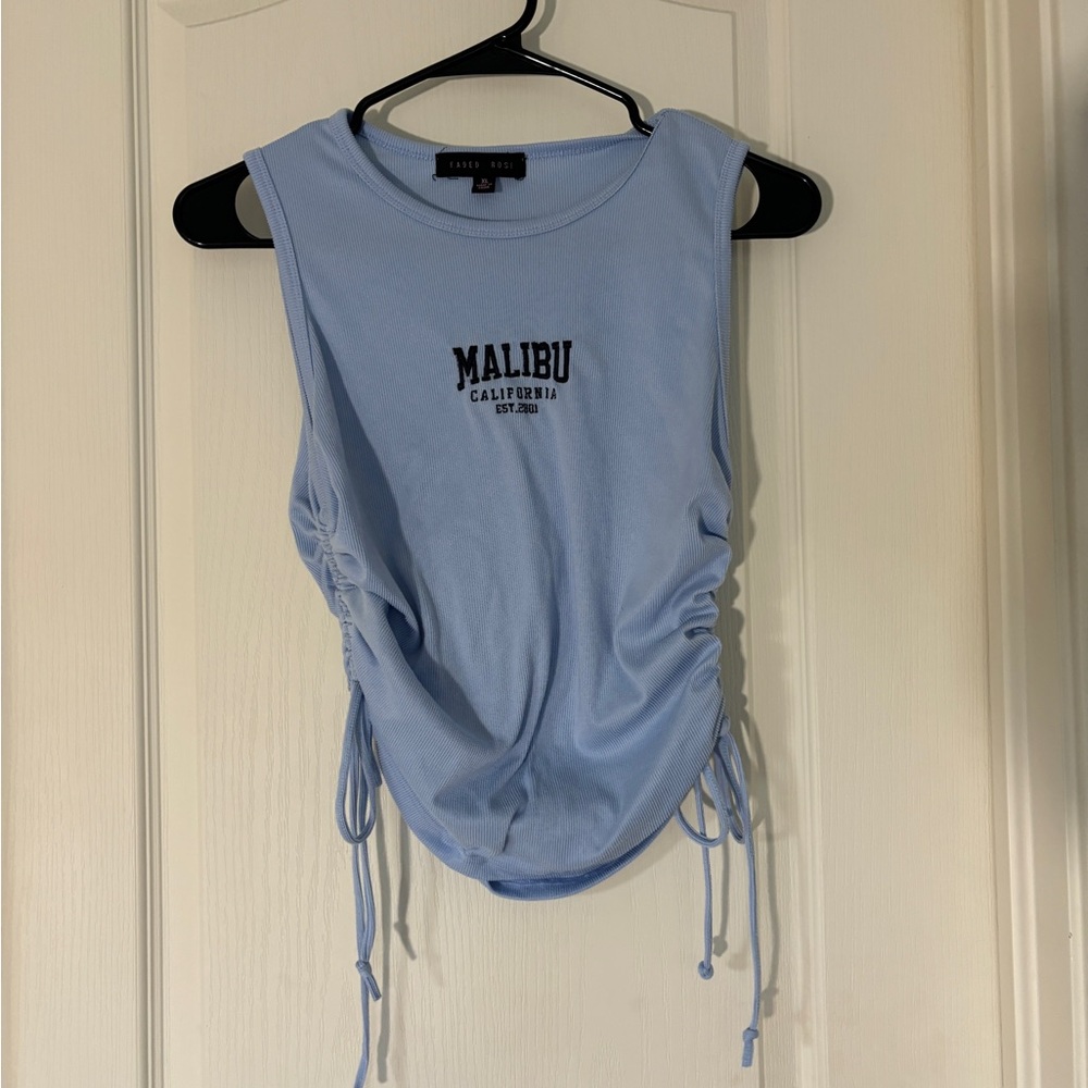Faded Rose Malibu California Ruched Tank Top Women’s XL Light Blue Ribbed